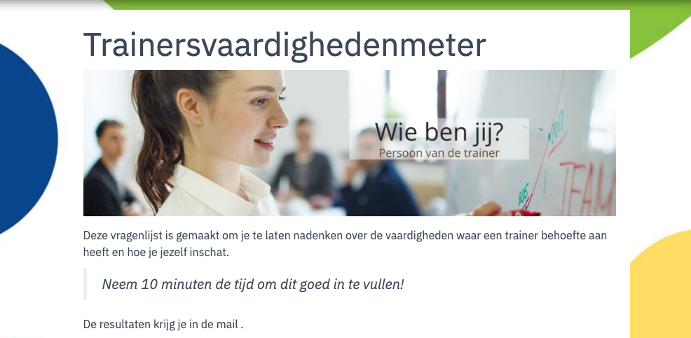startpagina van de vragenlijst trainersvaardighedenmeter